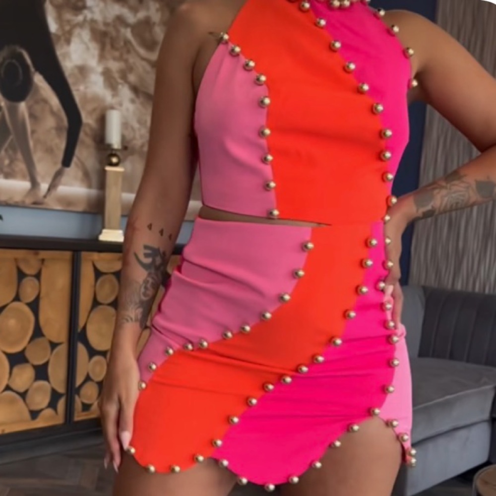 Pink and Orange Beaded Two-Piece Set, Brand New.. NEVER WORN
